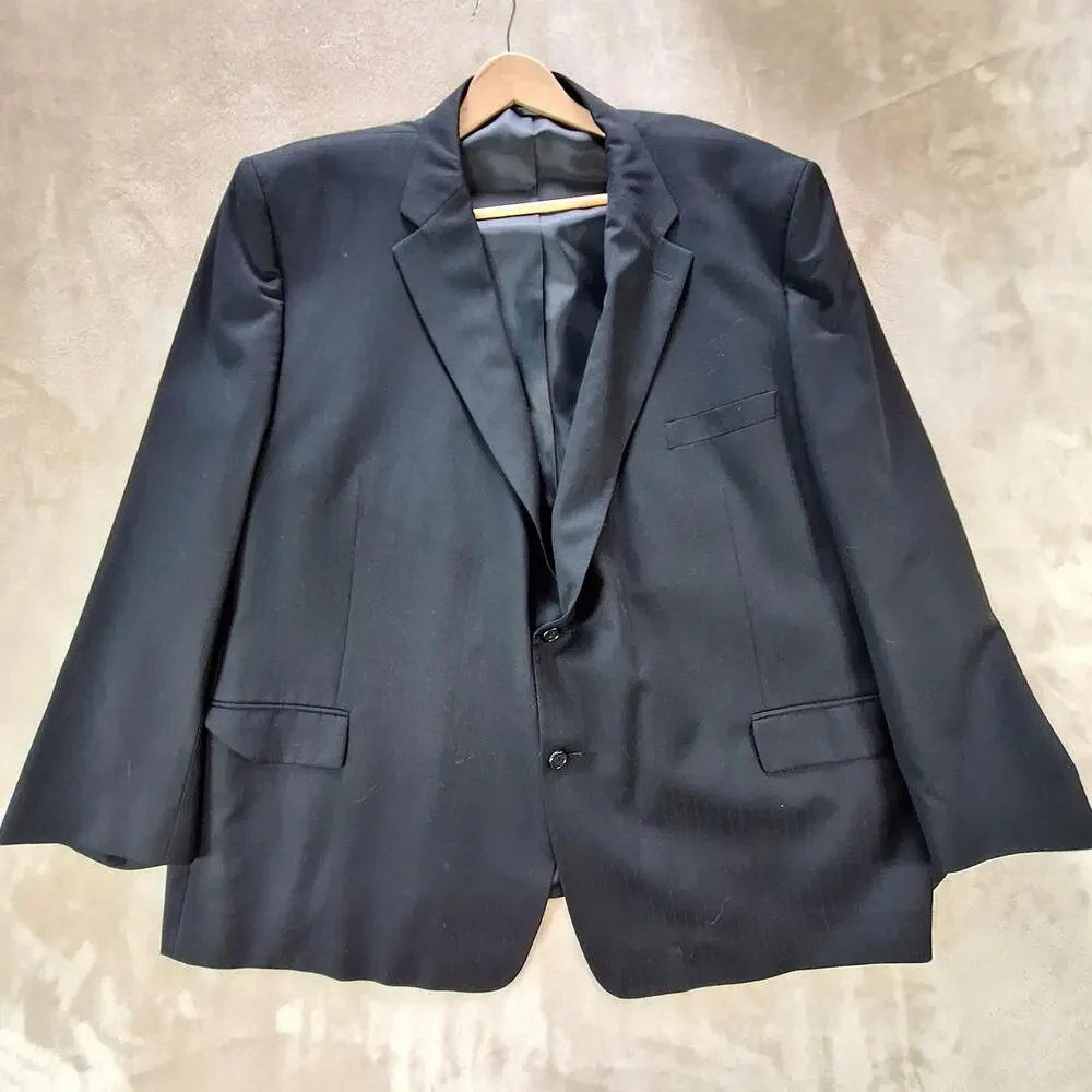 Henry Grethel Suit Jacket Mens 50R Black Stripe Ventless 2 Button Formal